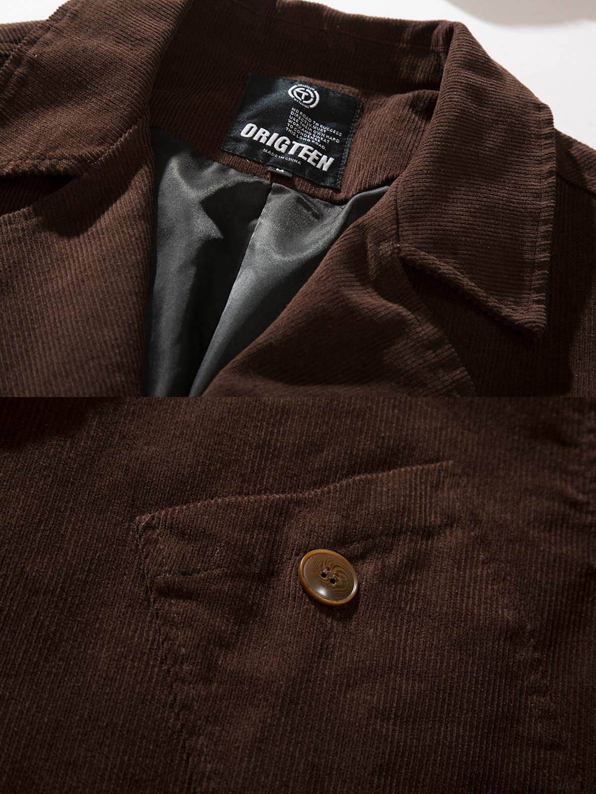 製品画像
「テーラードカラー シングルブレスト ワークジャケットの正面全体図。クラシックなテーラードカラーとシンプルなシングルブレストデザインを融合し、高密度ツイルコットン素材を使用した耐久性と快適さを兼ね備えた一着。深みのあるブラウンカラーがヴィンテージ感を引き立て、カジュアルからフォーマルまで幅広いスタイルに対応。」
詳細画像
「テーラードカラー シングルブレスト ワークジャケットのディテール特写。非対称のフラップポケットが視覚的なアクセントとなり、日常の収納ニーズにも対応。高密度ツイルコットン素材がもたらす柔らかな肌触りと深みのあるブラウンカラーが特徴的で、丁寧な縫製が品質の高さを示している。」