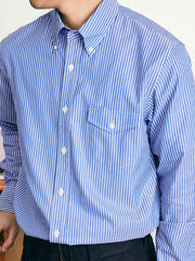 ブルーストライプボタンダウン長袖シャツ