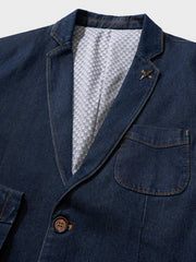 リーフブローチ付きデニム テーラードジャケット