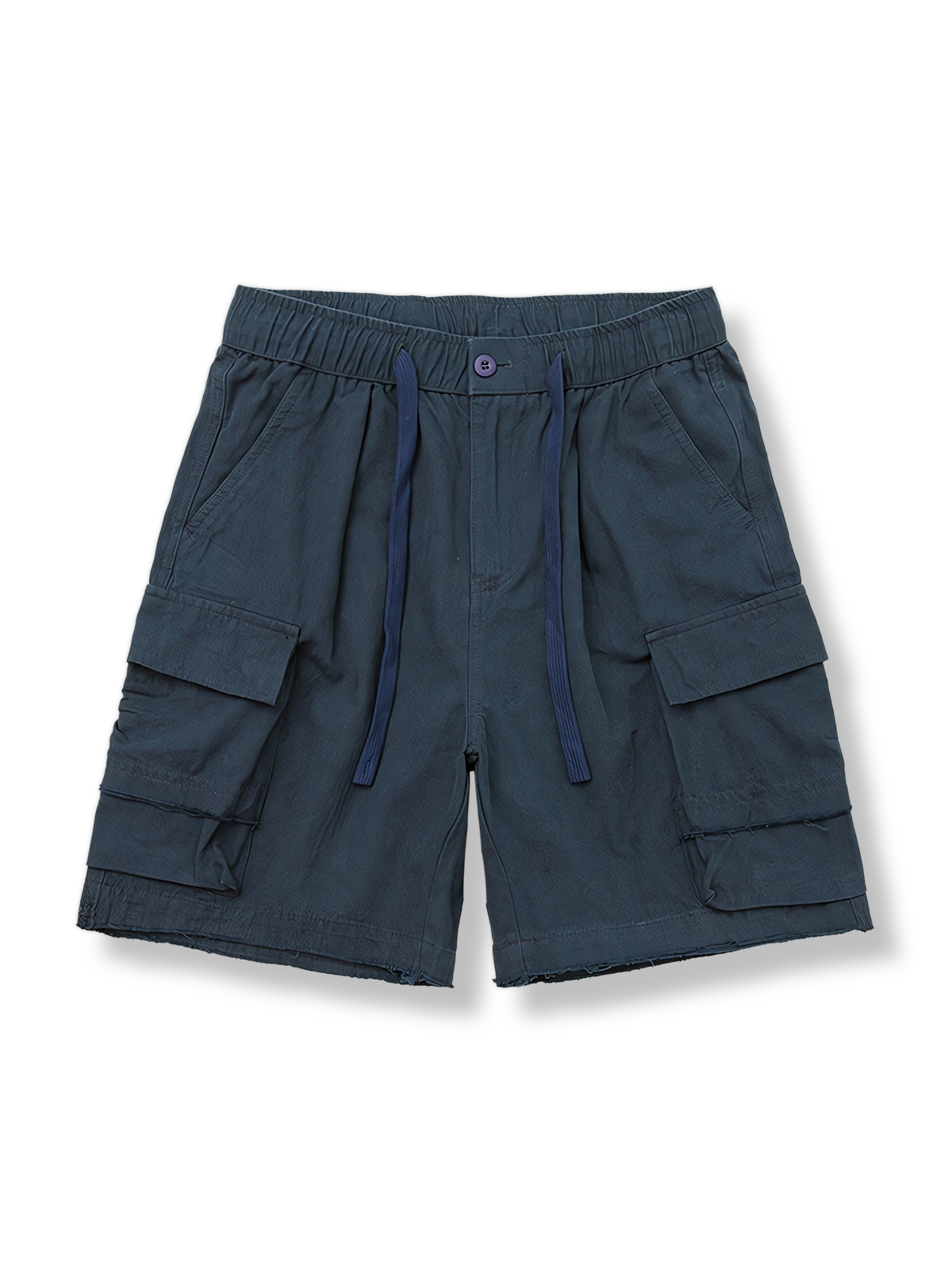 ビッグポケットリラックスフィットワークショートパンツの展示、ベージュとディープブルー