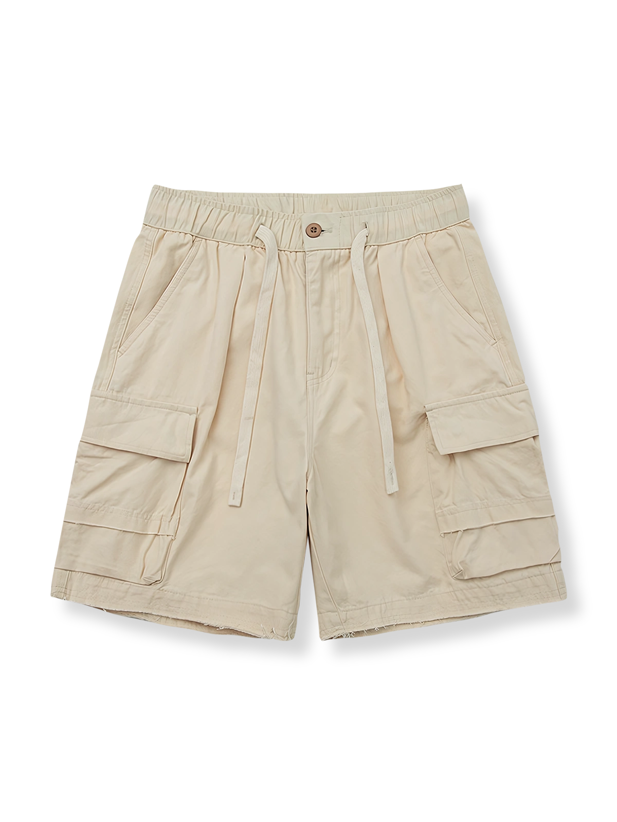 ビッグポケットリラックスフィットワークショートパンツの展示、ベージュとディープブルー