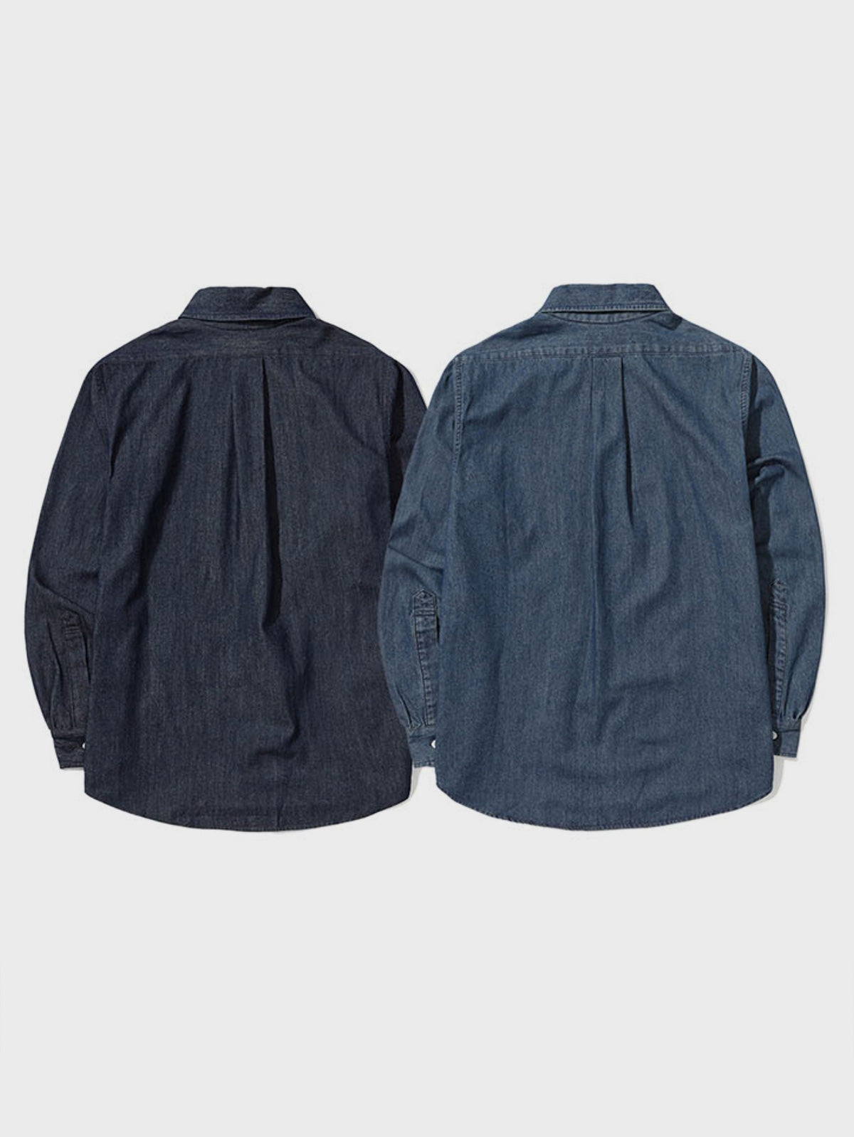 リジッドデニムウォッシュ加工長袖シャツ細部展示図