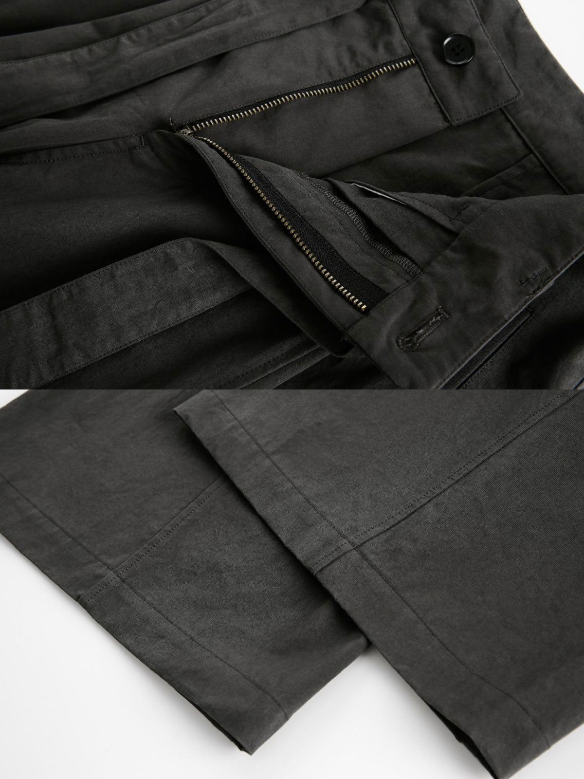 製品画像
黒色のプリーツ入り剣道着スタイルワイドパンツ正面デザイン。剣道着からインスパイアされた結び紐ディテールと前面のプリーツ加工が特徴で、ゆったりとしたワイドシルエットが和の美意識を現代風に表現
詳細画像
腰紐ディテールと流れるような前面プリーツの特写。立体感のあるプリーツ加工と丁寧に仕立てられたコットン素材が、禅の静けさと上品さを際立たせる仕上がり