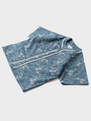 トロピカルヤシ柄ベースボールカラー デニムシャツ