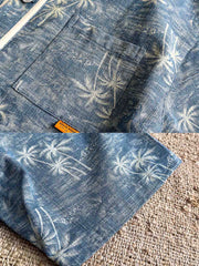 トロピカルヤシ柄ベースボールカラー デニムシャツ