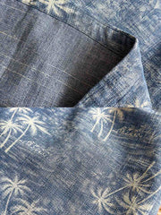 トロピカルヤシ柄ベースボールカラー デニムシャツ