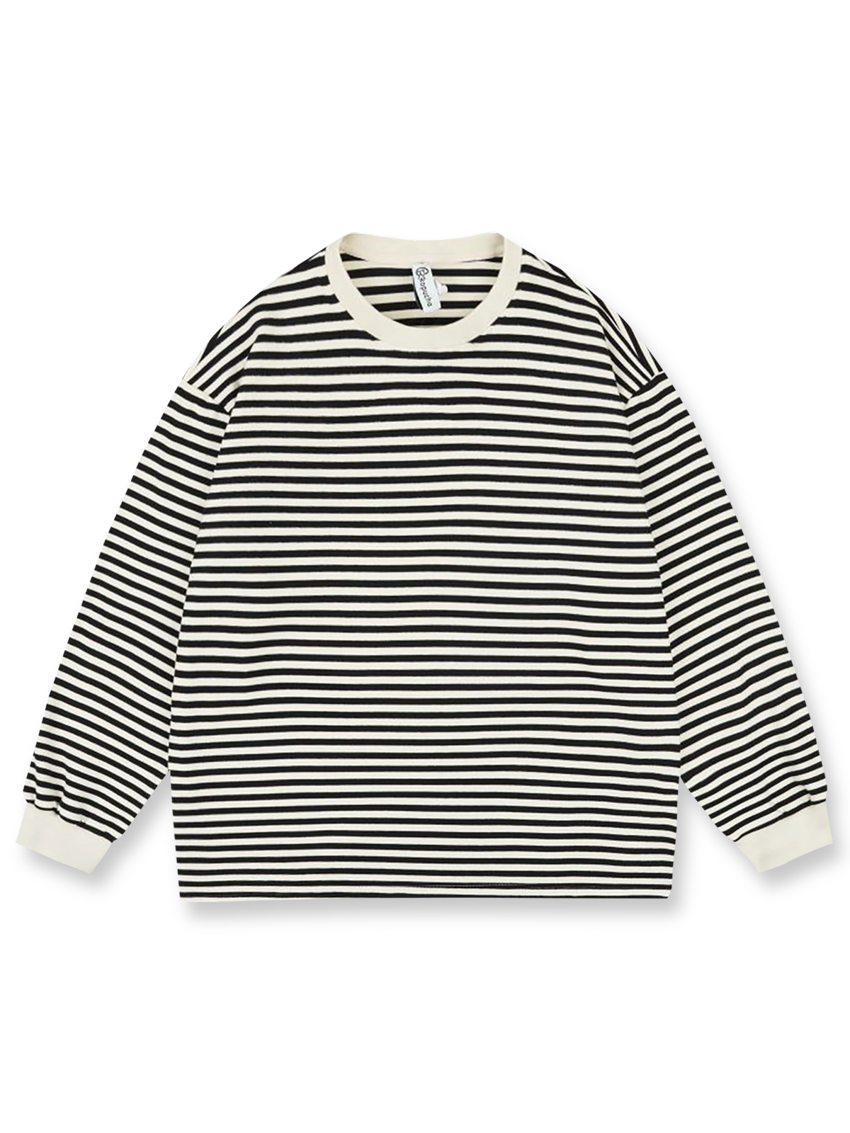 デロン素材で作られたボーダークルーネック長袖インナーシャツの平置き画像