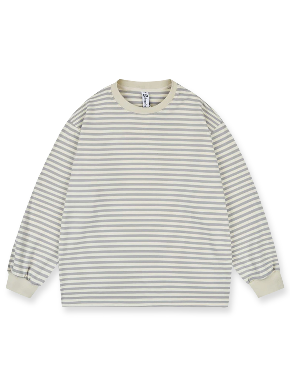 デロン素材で作られたボーダークルーネック長袖インナーシャツの平置き画像