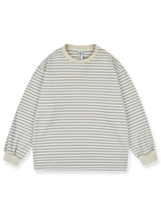 デロン素材で作られたボーダークルーネック長袖インナーシャツの平置き画像