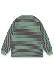 デロン素材で作られたボーダークルーネック長袖インナーシャツの平置き画像