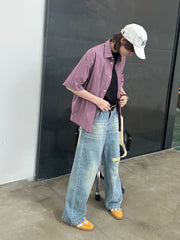 レトロ破れストレートジーンズ