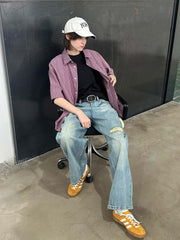 レトロ破れストレートジーンズ