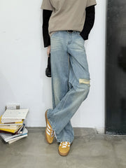 レトロ破れストレートジーンズ