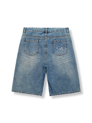 重加工バーニングデザインアメリカンヴィンテージウォッシュストレートクロップドデニム正面展示