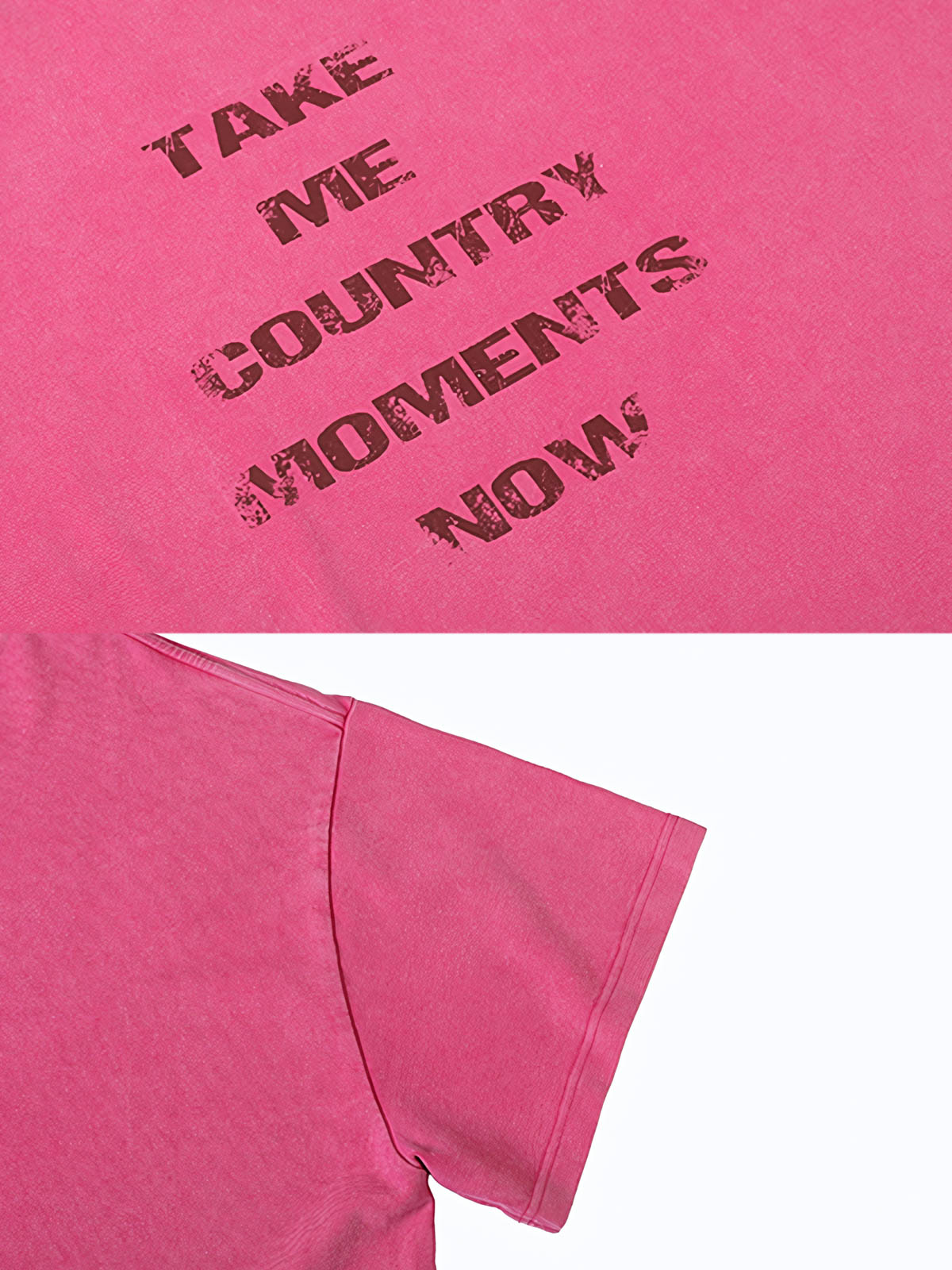 Tシャツのダメージプリントとヴィンテージウォッシュの詳細特写