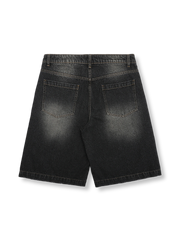 裾フリンジデザインのレトロストレートデニムショーツ全体画像