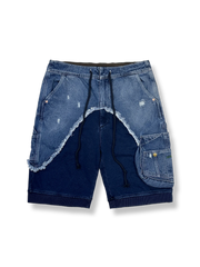 パッチワークスタイルデニムショートパンツ