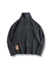 肘パッチ ハイネックセーター