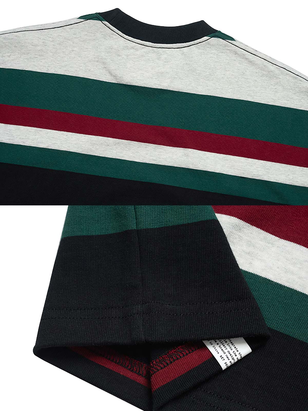 Tシャツのリブネックとロゴ刺繍のディテール