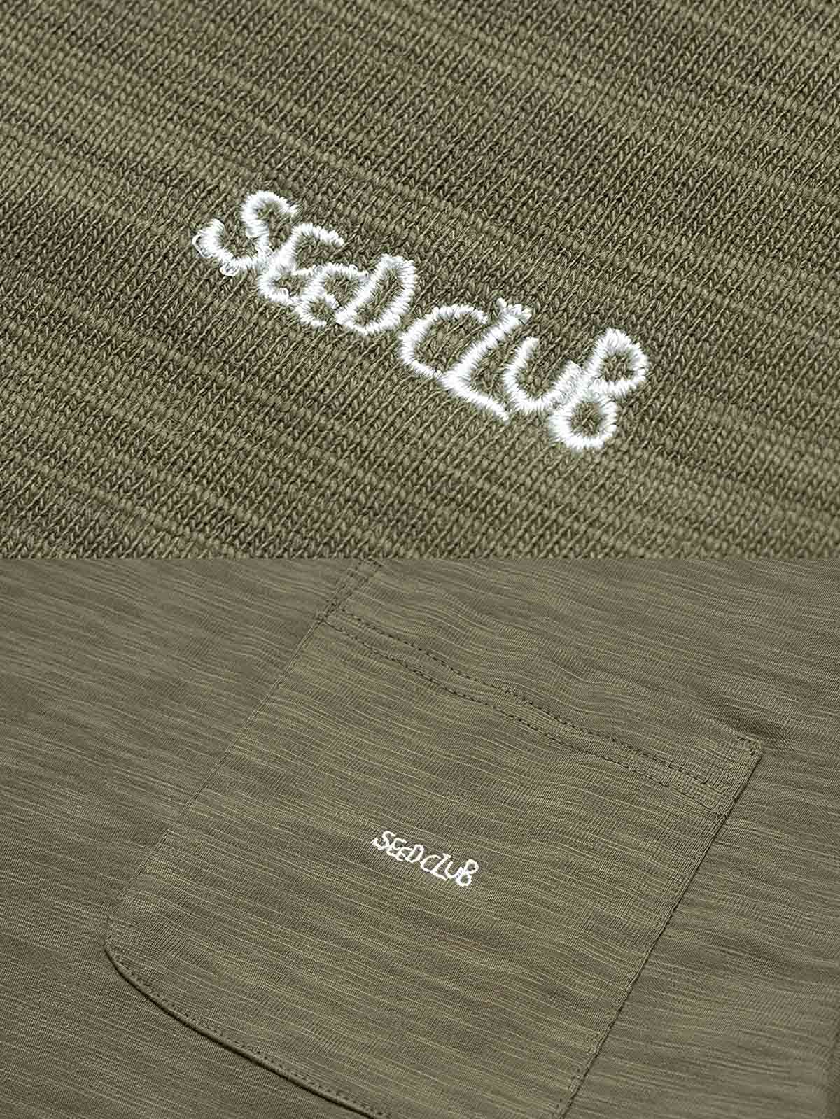 スラブコットン半袖Tシャツポケットの刺繍ディテール