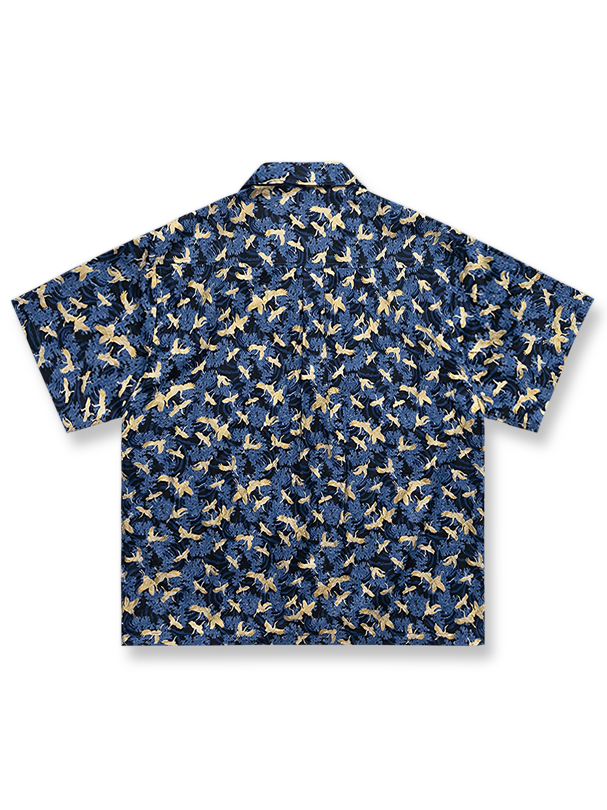 製品画像: 三頭鷹と鶴の手工印花アロハシャツの反面