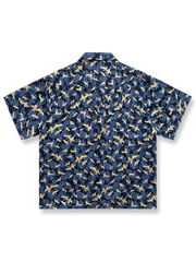 製品画像: 三頭鷹と鶴の手工印花アロハシャツの反面