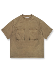 手工古法植物染ヘビーウェイトフラップポケット付き半袖Tシャツ全貌