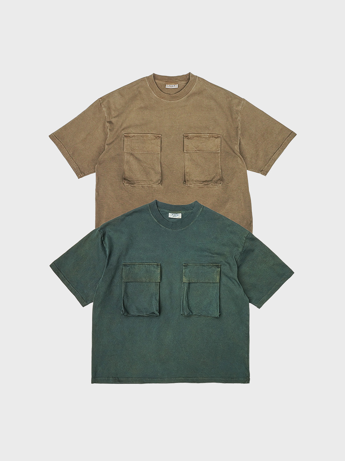 手工古法植物染ヘビーウェイトフラップポケット付き半袖Tシャツ全貌