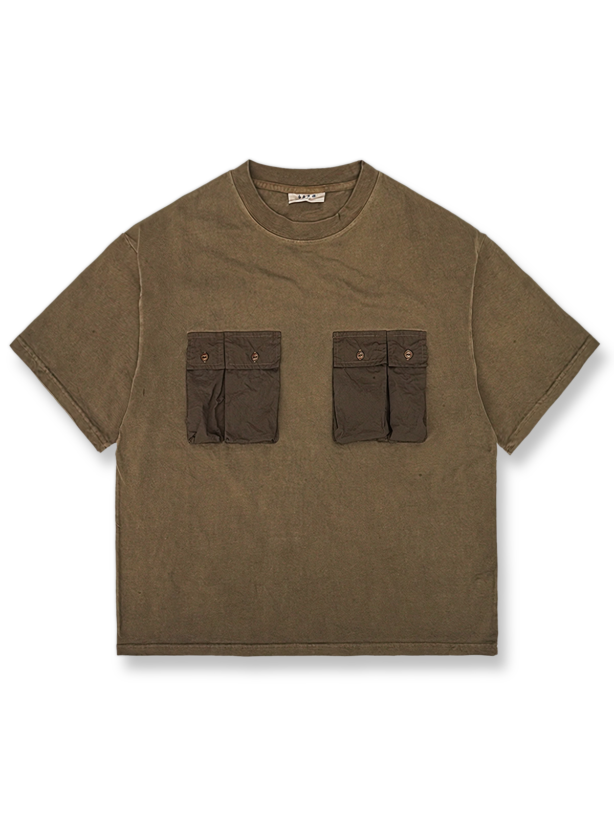 手工古法植物染四ポケット付き半袖Tシャツの正面図