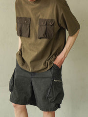 手作り伝統植物染め四つポケット付き半袖Tシャツ