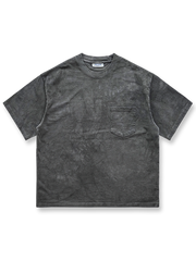 古法草木染めワイドフィット雪花絞り灰色半袖Tシャツ