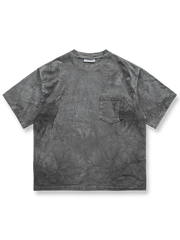 古法草木染めワイドフィット雪花絞り灰色半袖Tシャツ
