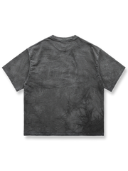 古法草木染めワイドフィット雪花絞り灰色半袖Tシャツ