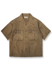 手作り古法植物染め4ポケット半袖シャツ正面図