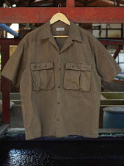 手作り古法植物染め4ポケット半袖シャツ細部展示図