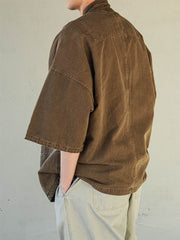 モデルが手工絞り染めワイドはんてんを着用したイメージ図