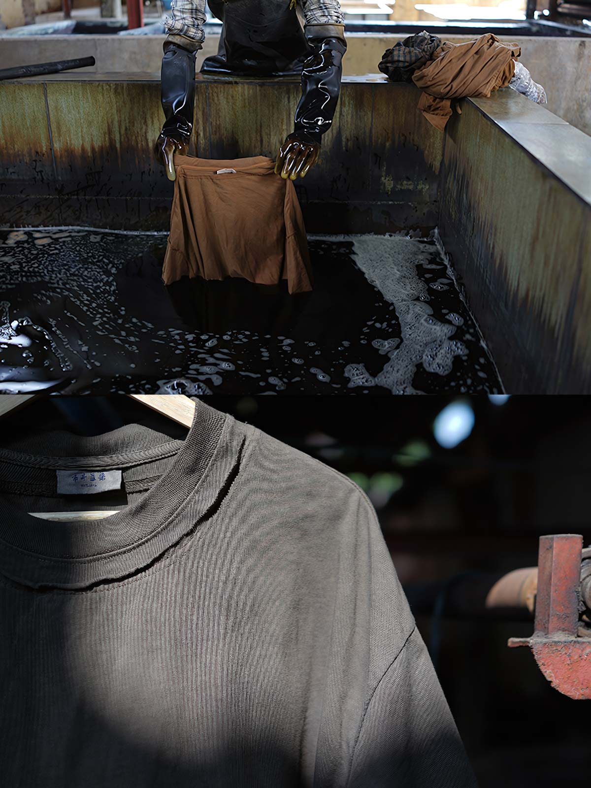 半袖Tシャツの切りっぱなしと植物染色のディテール