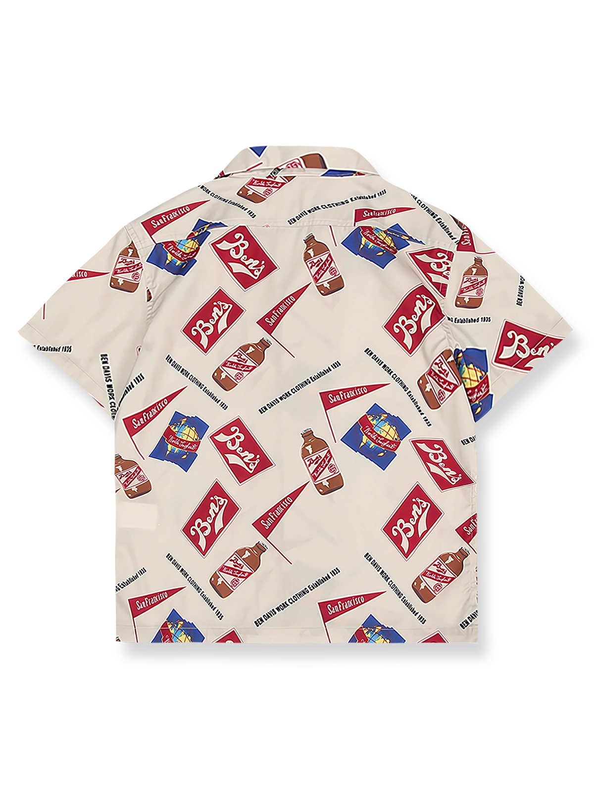 トライアングルフラッグ&ボトル柄アロハシャツの全体像