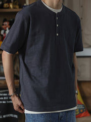 定番 スラブコットン ヘンリーネック 半袖Tシャツ
