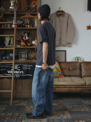 モデルが着用した定番スラブコットン ヴィンテージ ヘンリーネック Tシャツ