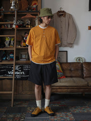 定番 スラブコットン ヘンリーネック 半袖Tシャツ