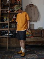 定番 スラブコットン ヘンリーネック 半袖Tシャツ