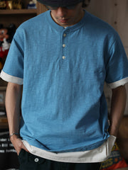 定番 スラブコットン ヘンリーネック 半袖Tシャツ