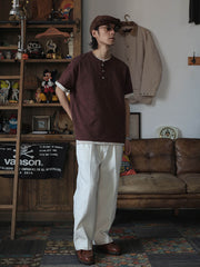 定番 スラブコットン ヘンリーネック 半袖Tシャツ