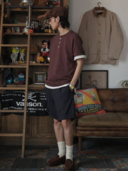 定番 スラブコットン ヘンリーネック 半袖Tシャツ