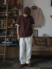 定番 スラブコットン ヘンリーネック 半袖Tシャツ