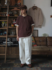 定番 スラブコットン ヘンリーネック 半袖Tシャツ