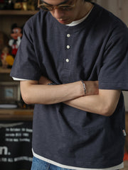 定番 スラブコットン ヘンリーネック 半袖Tシャツ