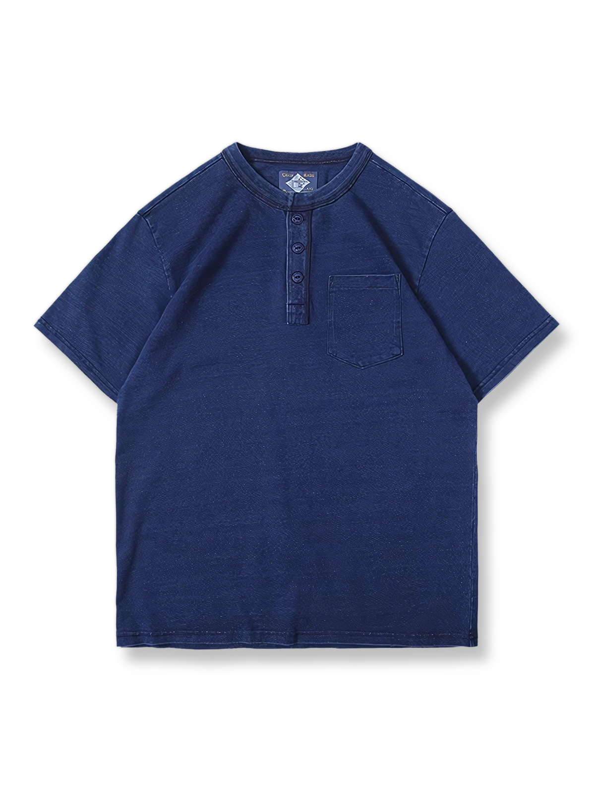 植物藍染めヘンリーネック半袖Tシャツ正面図