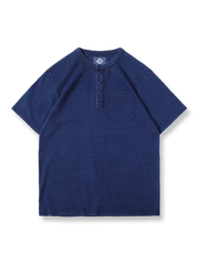 植物藍染めヘンリーネック半袖Tシャツ正面図